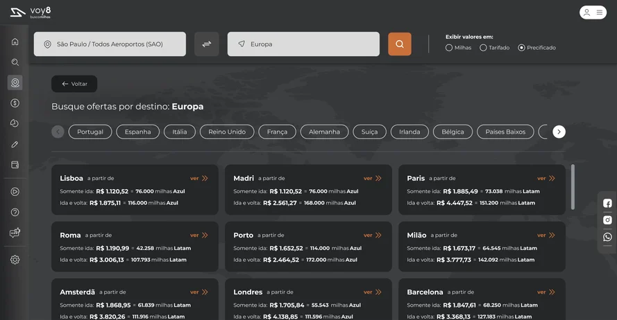 Busca otimizada por milhas no Busca Milhas Voy8 - 2